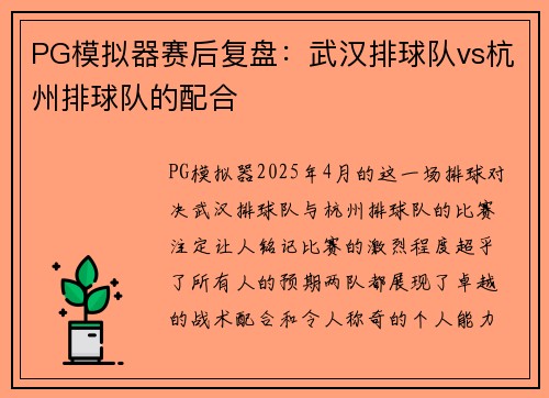 PG模拟器赛后复盘：武汉排球队vs杭州排球队的配合